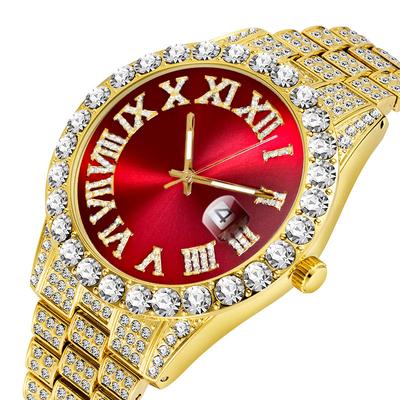 MISSFOX Iced Out Quartz Watch for Men Hip Hop Fashion Cool Bling Bling Diamond Luxury Watches Mens Stainless Steel Waterproof Luminous Wristwatch
