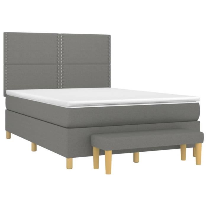 3137070 vidaXL Lit à sommier tapissier avec matelas Gris foncé 140x190cm Tissu