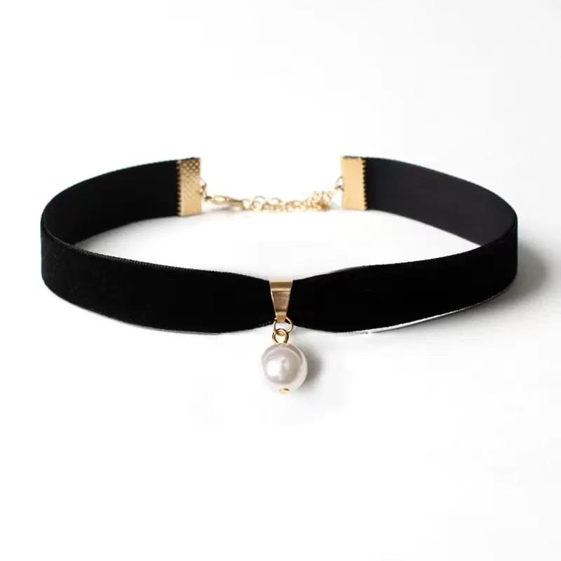Einfache Retro Samt Perlen Halskette Kurzes Schlüsselbein Halsband Halskette Gothic Halskette Damen Halskette, Mehrere Auswahlmöglichkeiten
