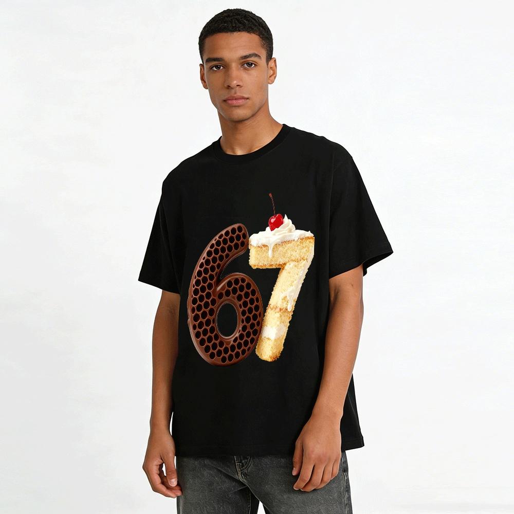 Number 67 Birthday Cake Print Casual T-shirt Pure cotton T-shirt