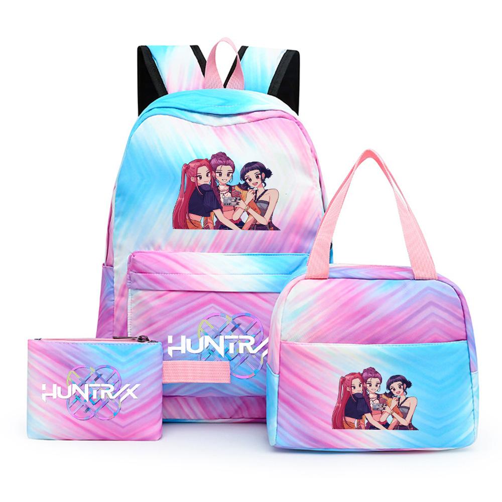 3Pcs/set Cartoon Kpop Printed Backpack with Lunch Bag Pencil Case for Teenager Girl Boy Bookbag Large Capacity Waterproof Travel Bag Kid Gift