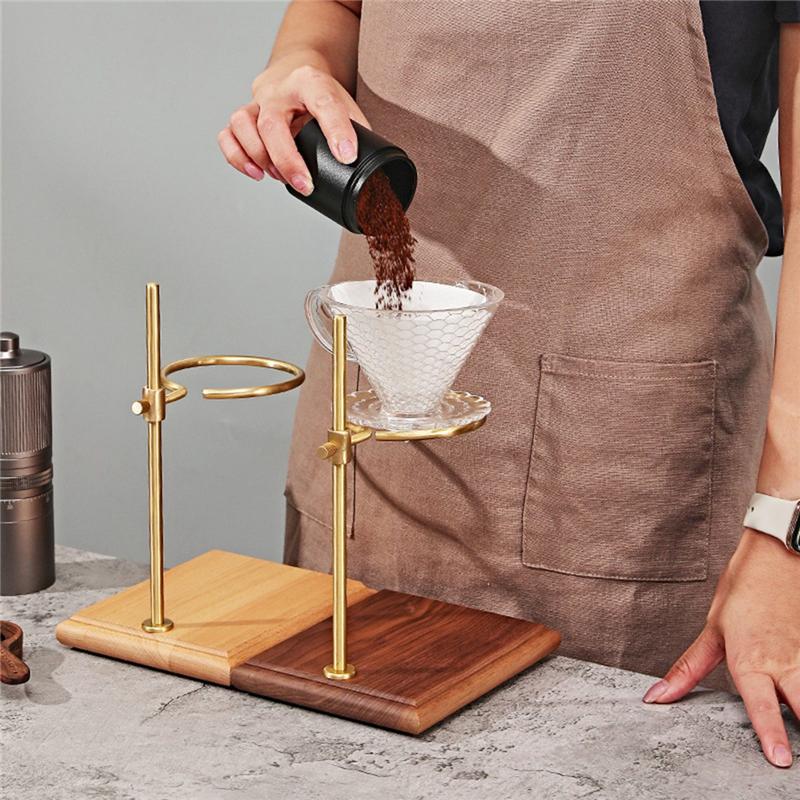 A20F-Pour Over Coffee Maker Stand With Wood Base Adjustable Height Rack Dripper Filter Holder For Manual Brewing Wood