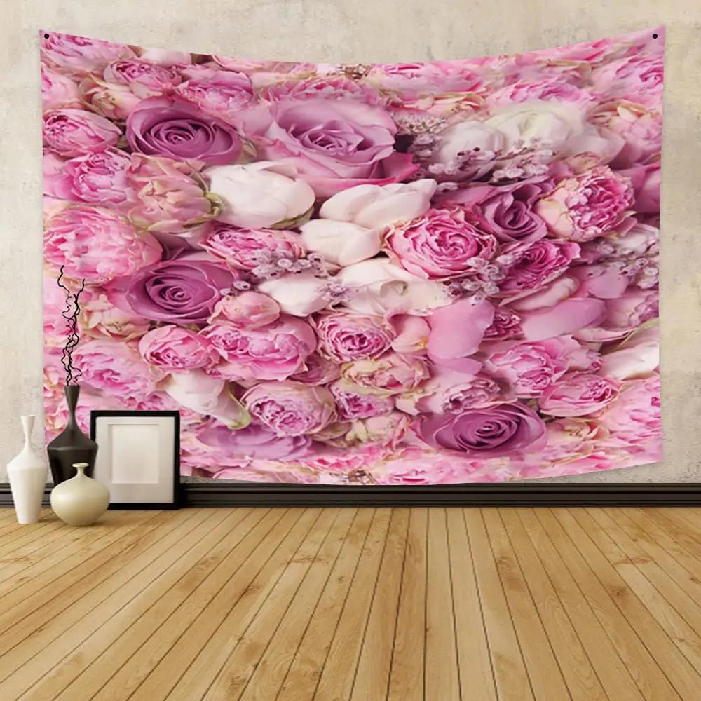 Red Rose Flower Plant Tapestry Botanical Nature Red and Black Tapestry for Bedroom Living Room Wall Decor
