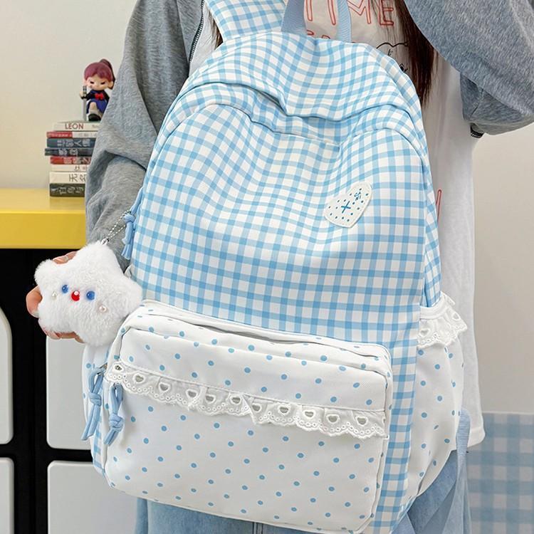 Schoolbag wholesale small fresh plaid lace backpack daily versatile large capacity going out commuting student schoolbag backpack