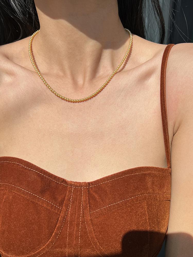 Titanium Steel Light Gold Shijiabei Bead Necklace Women S Collarbone Chain Fashion Design Sense Gold Beaded Necklace Girlfriend Gift