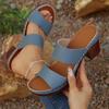 Fashion Vintage Open Toe Outside Slippers Women 2025 Summer High Heels Comfortable Sandals Women Classic Blue Back Strap Daily Shoes