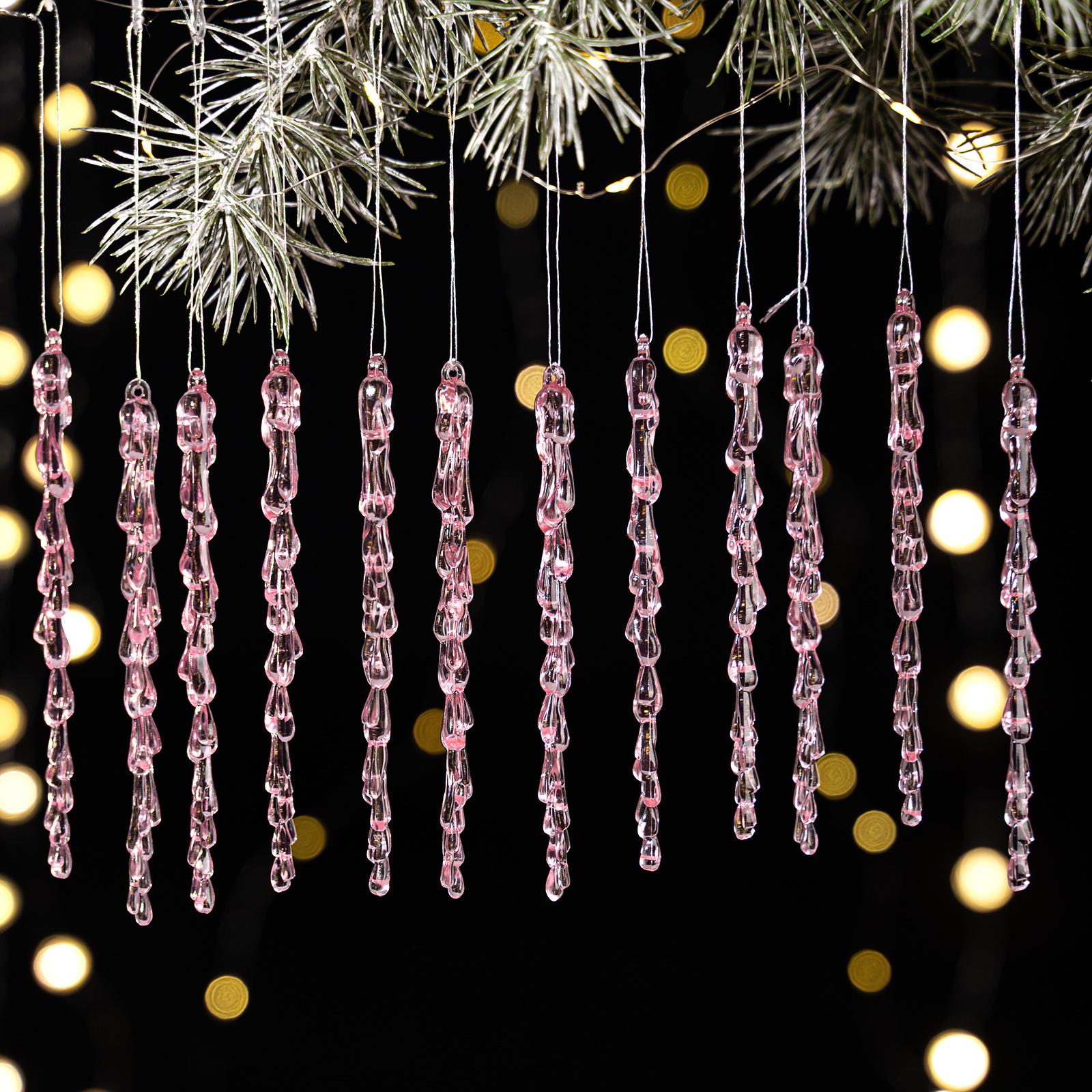 

Transparent Acrylic Icicle Christmas Ornaments Xmas Tree Hanging Pendant Crystal Twisted Icicle Snowflake Home Party Decoration 12PCS