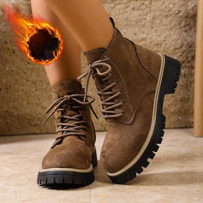 Women's Wide Width Platform Martin Boots, Chunky Heel British Style Ankle Boots, Multi-Color Versatile Winter Booties