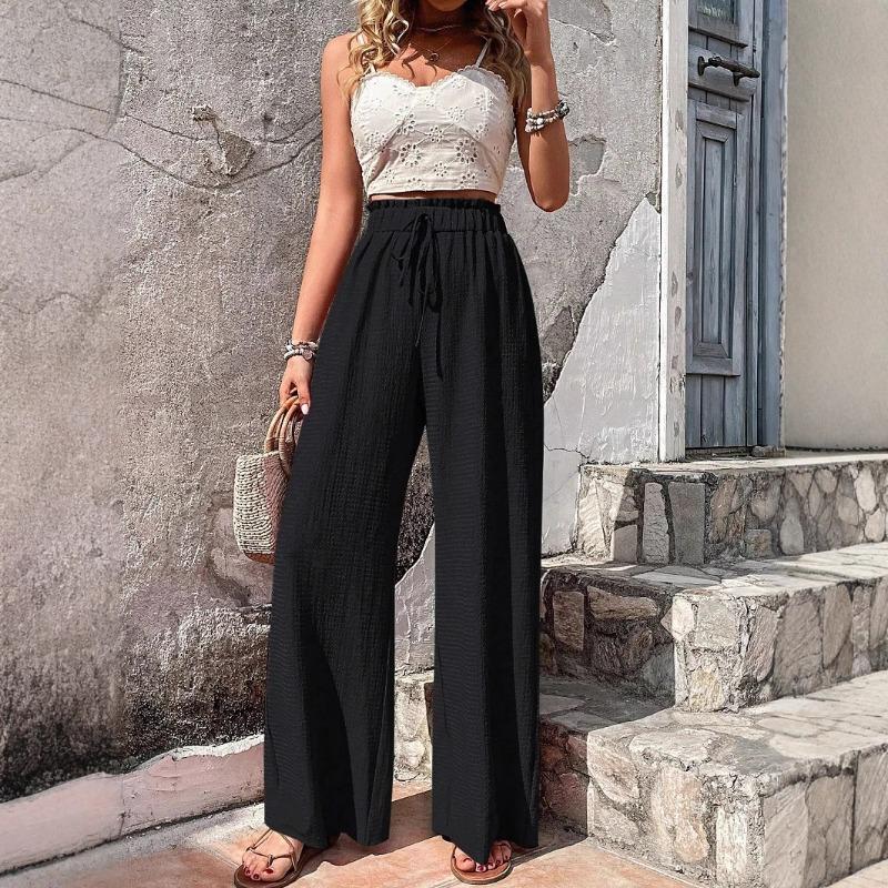 Women's Spring and Summer New Style Fashionable and Versatile Bubble Check Casual Wide Leg Pants