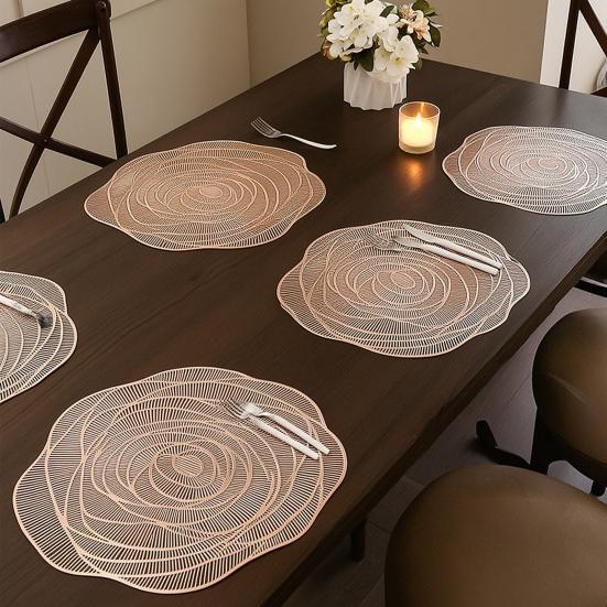 Modern Dining Table Accessories Rose Placemat for Table, Non-slip PVC Heat Resistant Mat with Kitchen Protection Mats Pattern, 38cm Washable