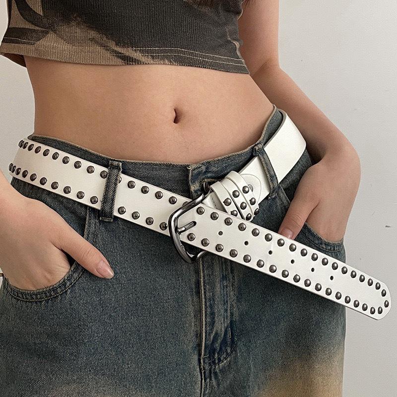 Black Rivet Skinny Waist Belt Set: Women's American Retro Accessory for Dresses and Pants - Sweet and Cool Style.