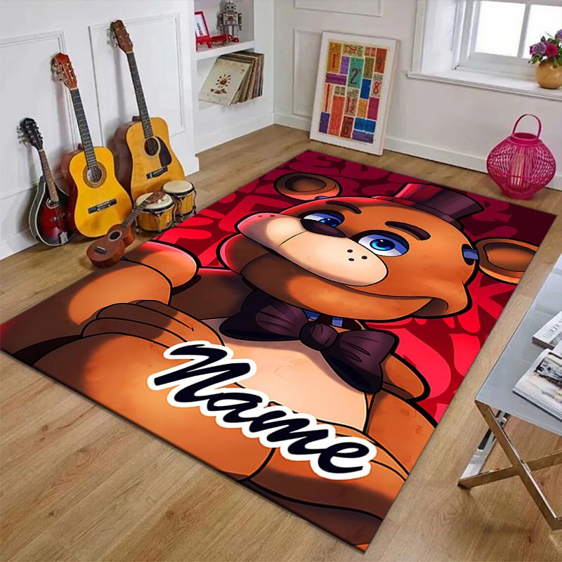 Custom Freddy bear Mat Personalized Name, Polyester Washable Indoor Entryway Rug, Gift for Christmas, Easter, Thanksgiving Day