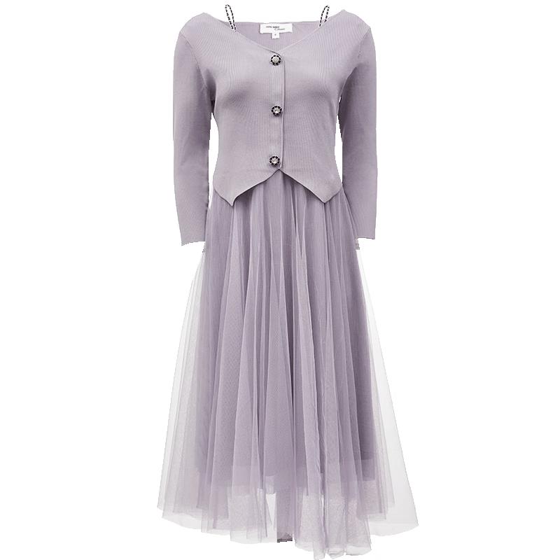 

VEROMODA 2024 Early Spring Two-Piece Knit Mesh A-Line Dress S