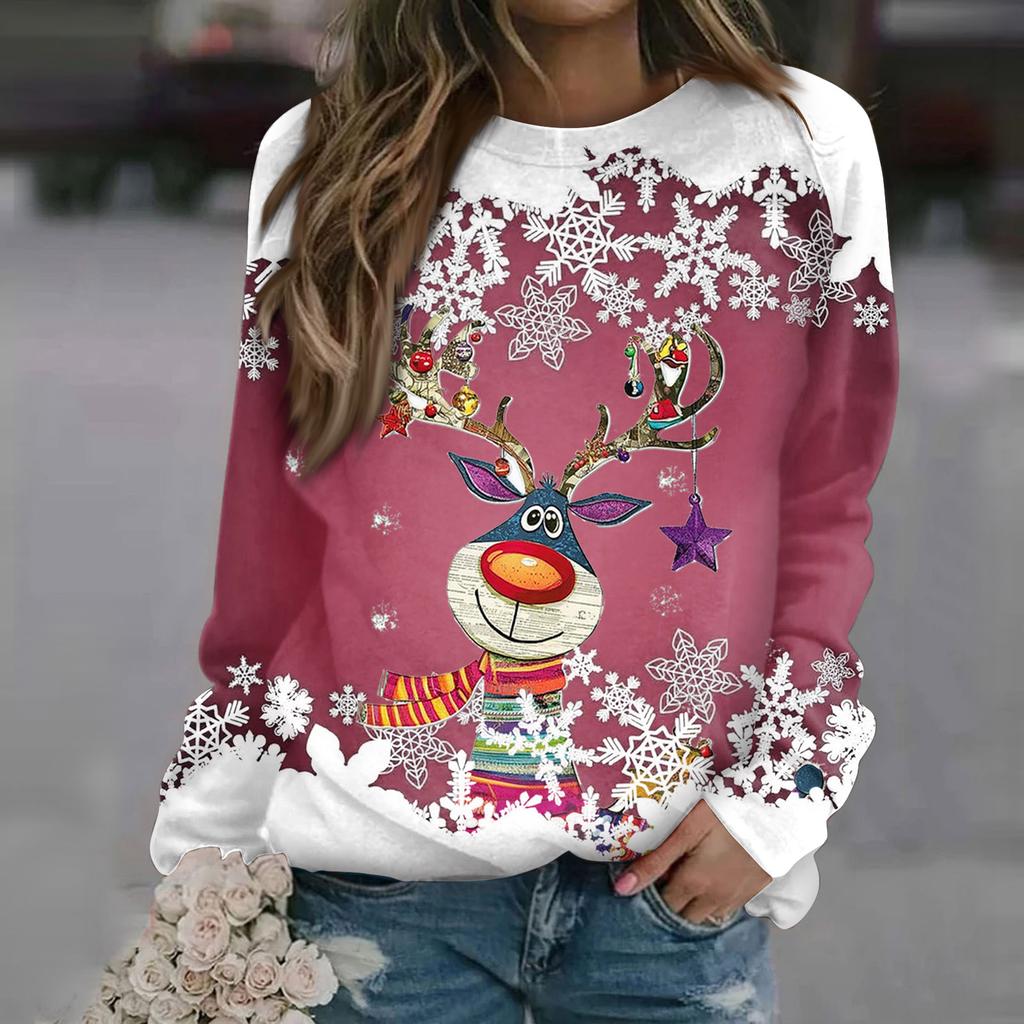 Dámské topy s kulatým výstřihem Bavlna Dámská Ležérní móda Potisk Dlouhý rukáv Svetr s výstřihem Halenka