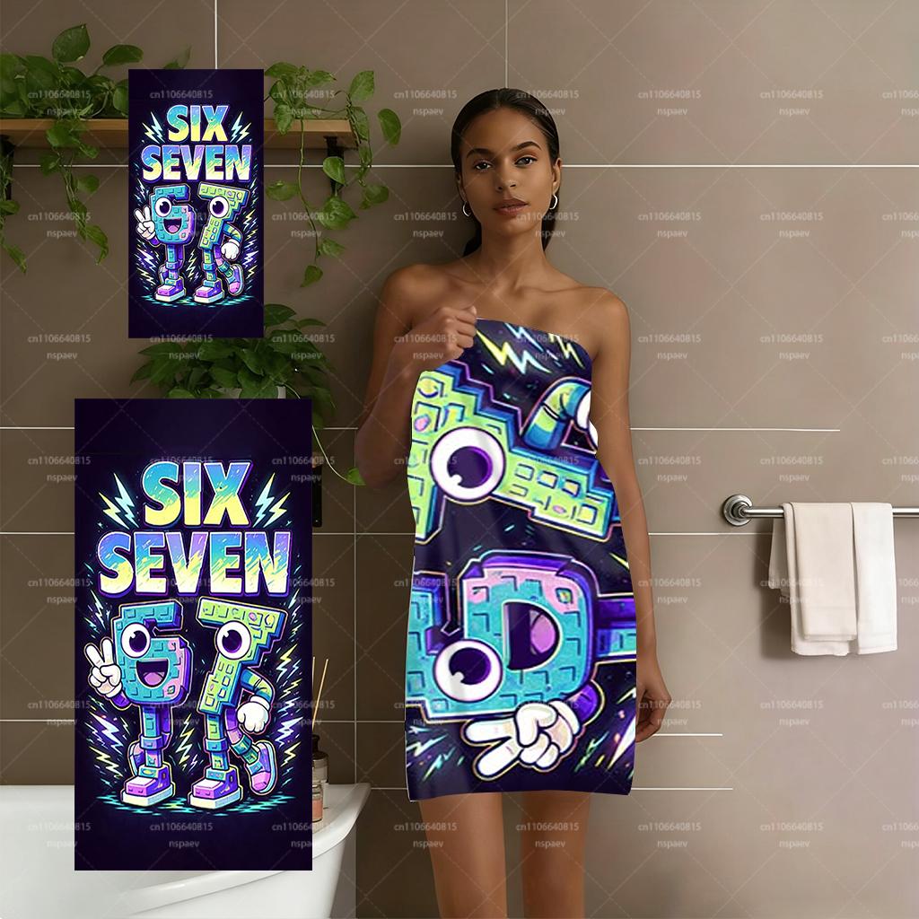 Telo Mare Colorato SIX SEVEN con Stampa Robot Cartone Animato, Asciugamano da Bagno in Microfibra Asciugatura Rapida per Bambini Adulti