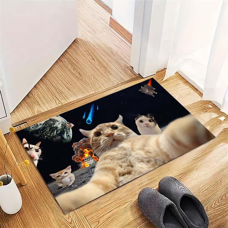 Funny Space Cat Selfie Doormat, Cute Kitten in Galaxy Non-Slip Floor Mat for Cat Lover Home Decor 40x60cm( 15x23in )