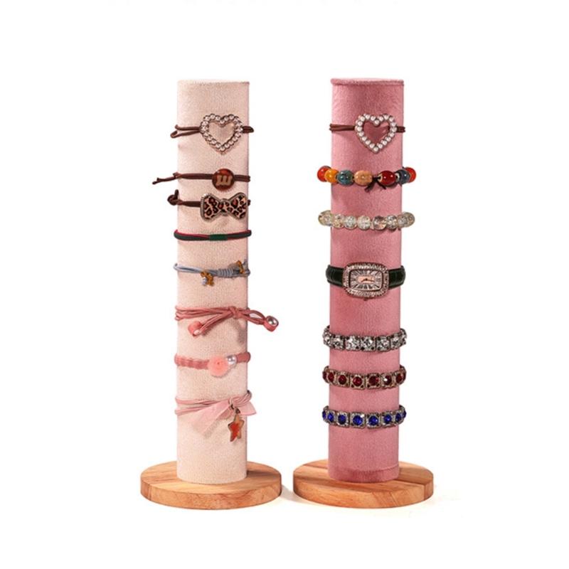 Wood Base Cylinder Vertical Hair Accessory Holder Display Stand for Scrunchies and Headbands Jewelry Presentation Rack