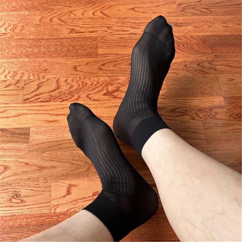 Herren Nylon Durchsichtige Anzugsocken Business Kleidersocken Elastisch Dünn Gestreift Durchsichtig Formell Kurzrohr Knöchelsocken