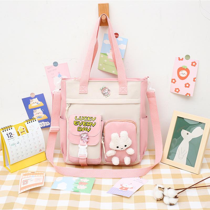 Canvas bag bag female student class ins Mori cute large capacity shoulder bag female Japanese oblique span bag handbag