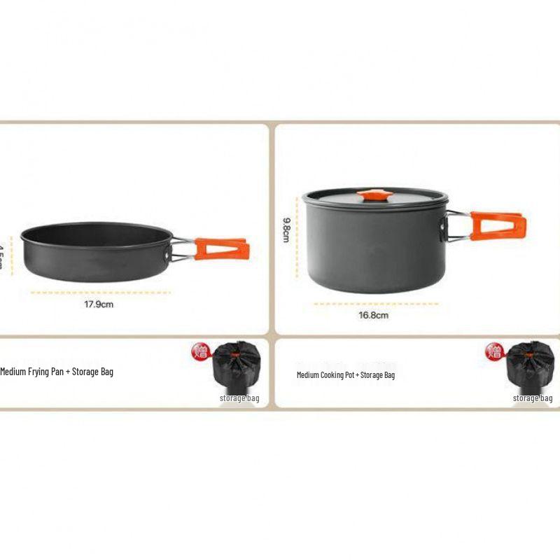 Portable Outdoor Camping Cookware Set with Kettle, Frying Pan, and Tableware Gear