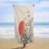 Japanese Style Ink Painting Plant Leaves and Sun Beach Towel Traditional Japanese Ink Painting Personalized Beach Towels Sand