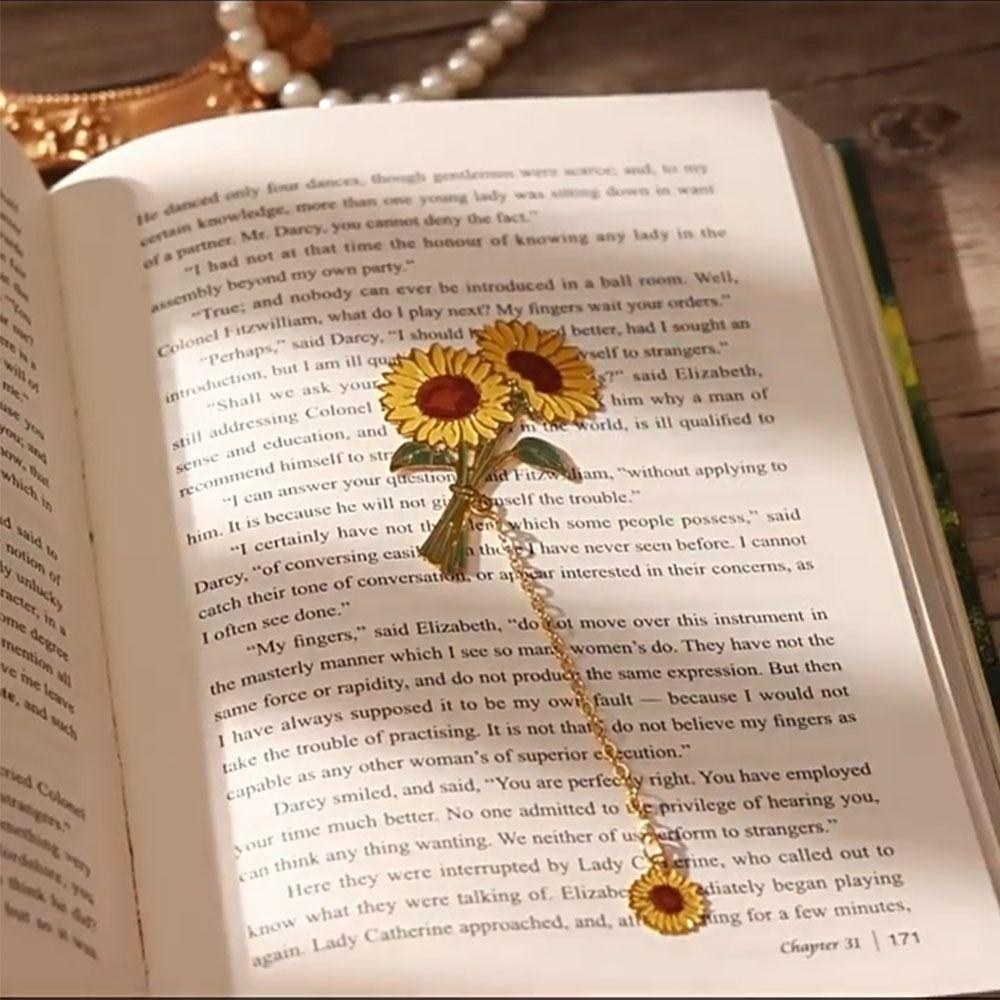 Cute Floral Metal Bookmarks Portable Students Reading Tool Hollow Hot Stamping Bookmark Long Tassel Bookmarks