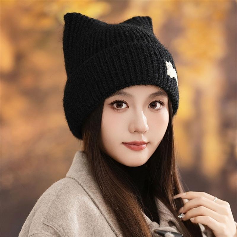 Lovely Cats Ears Hat Women Soft Plush Knitted Hat Trendy Winter Warm Hat for Fall and Winter