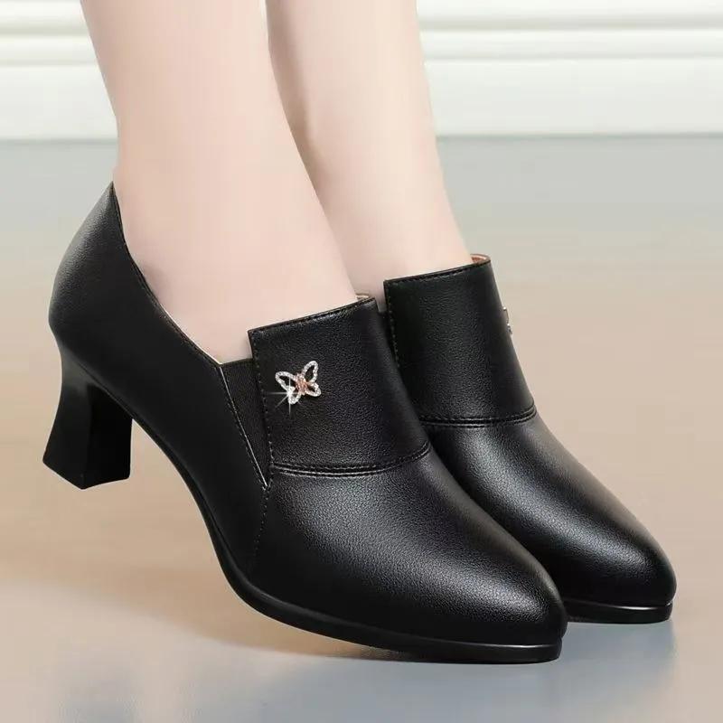  women classic pointed toe beige comfort high heel ankle boots zapatos de mujer lady fashion black autumn shoes ab708