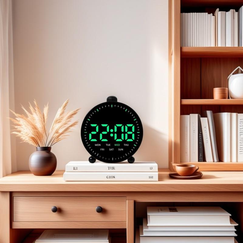 LED Digital Alarm Clock Date Week Display 2 Alarms Countdown Timer Second Hand Clock Bedside Electronic Clock 12/24H USB Powered