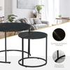 Set Of 2 Round Nesting Coffee Tables Stackable Marble Look Wood Top And Black Metal Legs
