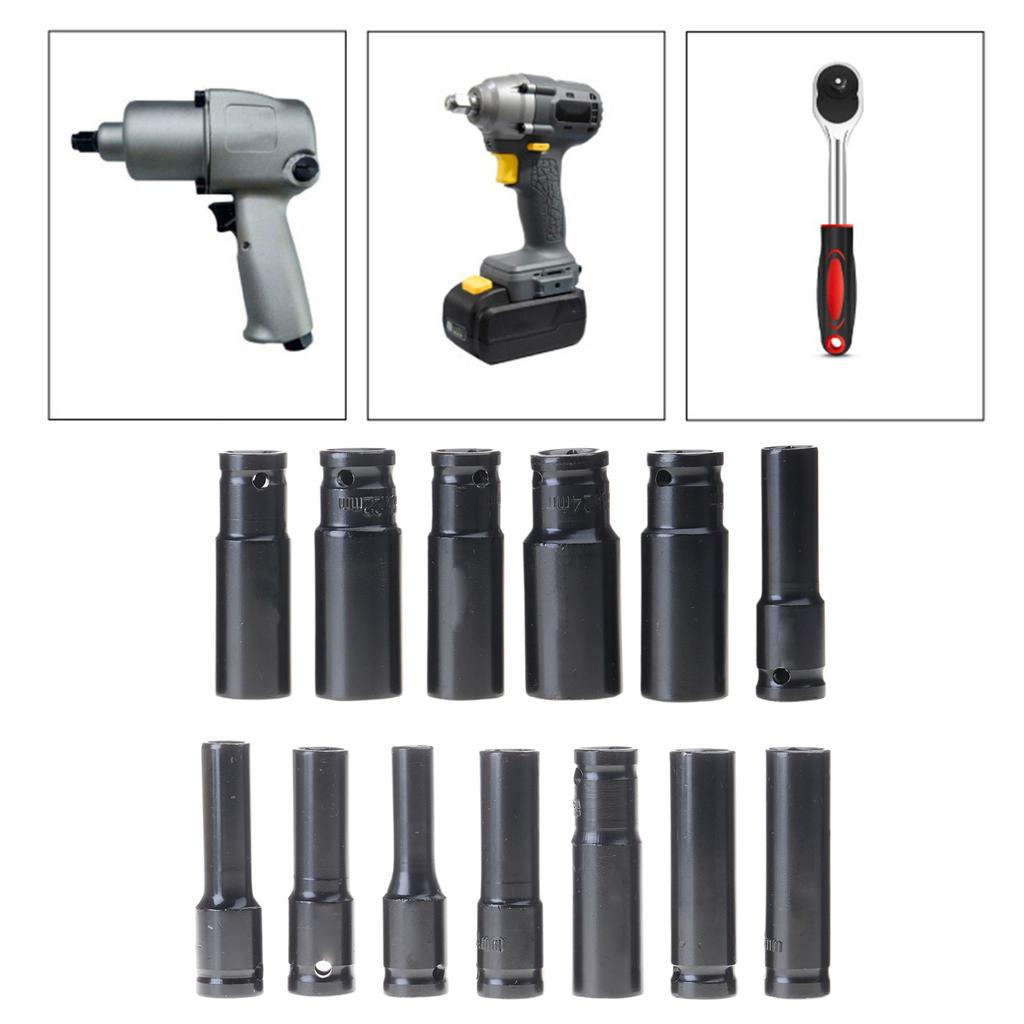 10/13Pcs Efficient 1/2" Drive Deep Impact Socket 6 Point for Efficient Screw Tightening Automotive and Furniture Repair