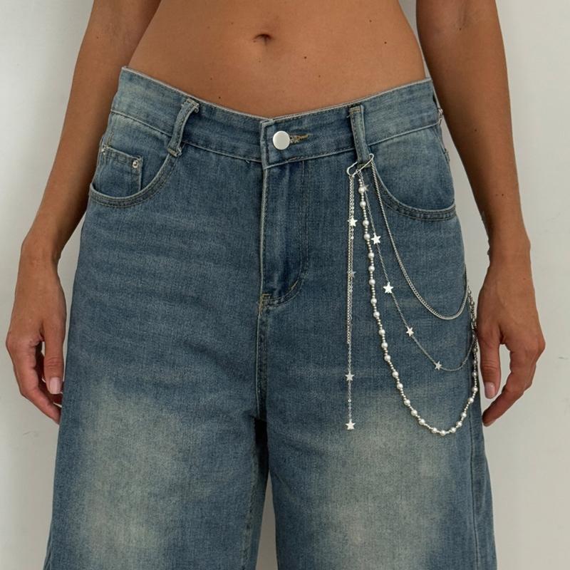 Clip On Waist Chain Accessory with Layered Pearls Look Draped Chains, Decorative Outfit Accent for Party and Festival Wear