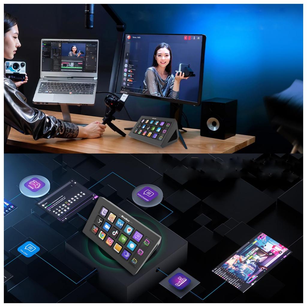 Stream Deck Shortcut Keys, 15 Custom Keys, Streamer Device, Left-Handed Device, Shortcut Remote, One-Handed Keyboard, TwitchYouTube Live Streaming