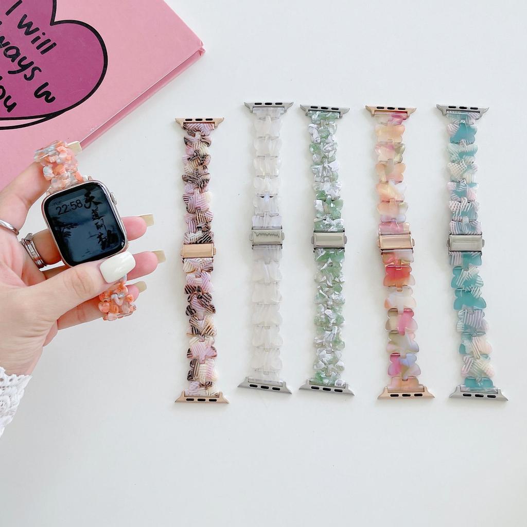 Apple Watch Band için Kelebek Reçine Kayış 7 44 40mm 42mm 38mm 41 45mm Şeffaf Döngü Kordonlu Saat IWatch 7 6 Se Serisi 5 4 3