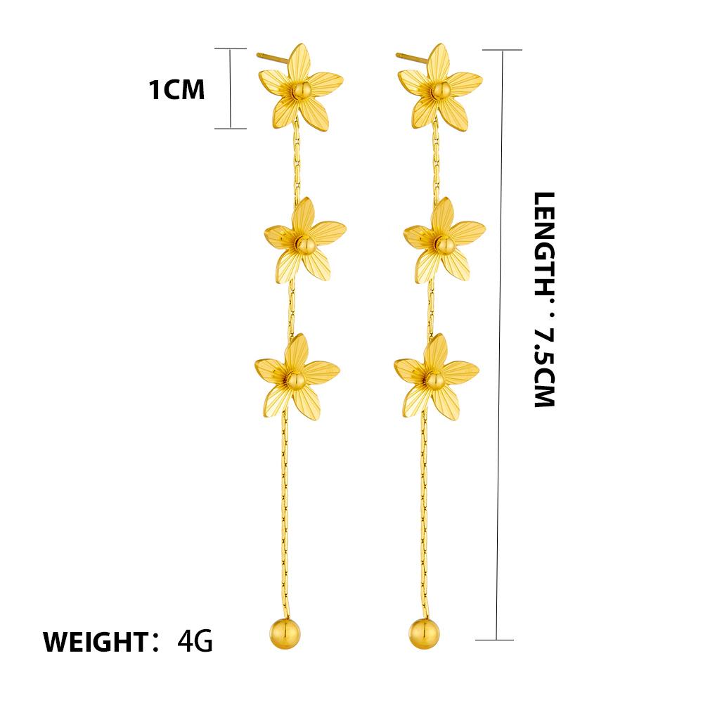 DIEYURO 316L Stainless Steel Golden Petals Flower Round Beads Tassel Earring For Women Fashion New Trend Ear Buckle Jewelry Gift