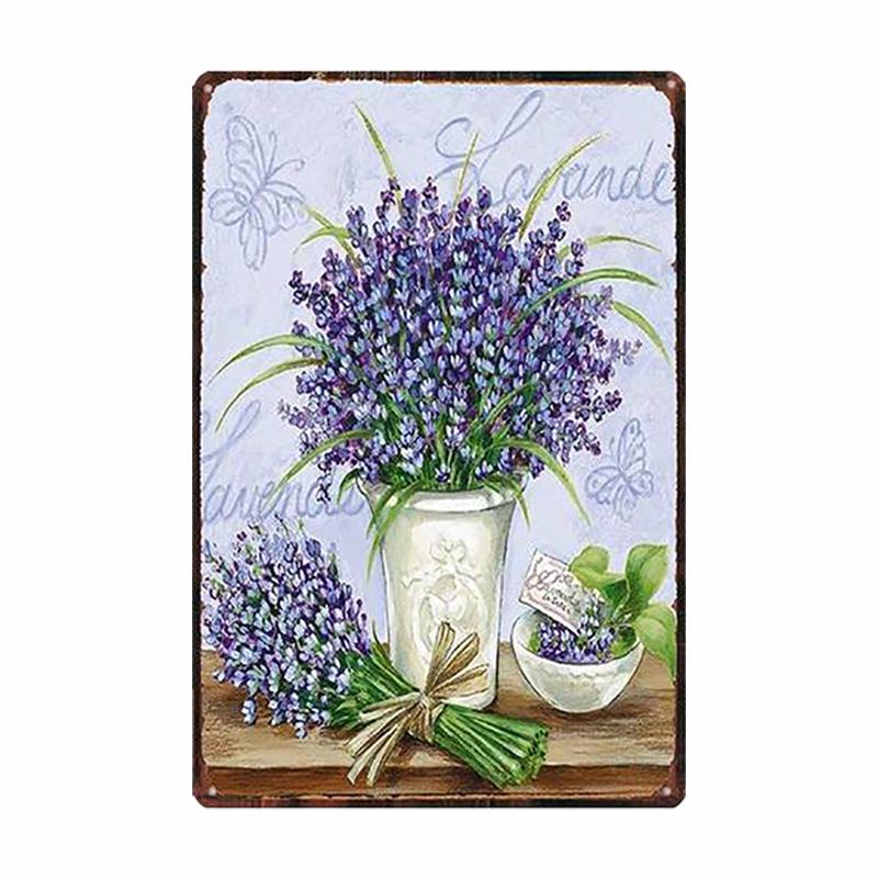 Lavender Metal Plate Flower Farmhouse Tin Signs Plaque Vintage Wall Art Poster Home Garden Decor 20x30cm