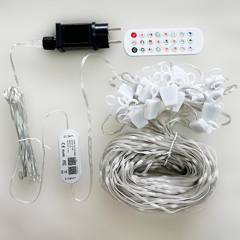 400LEDs Smart Curtain Lights Bluetooth App LED String RGB Fairy Lights DIY Music Change Display for Window Bedroom Decoration