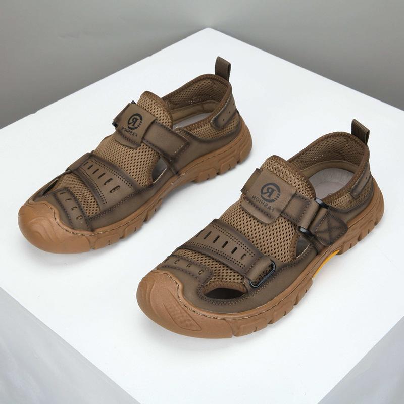 

Сандалии, Мужская пляжная обувь, Летний новый стиль, Верхняя одежда, Противоскользящая, Спорт и отдых, Сетчатый дышащий носок, Кроссовки для походов 44 хаки