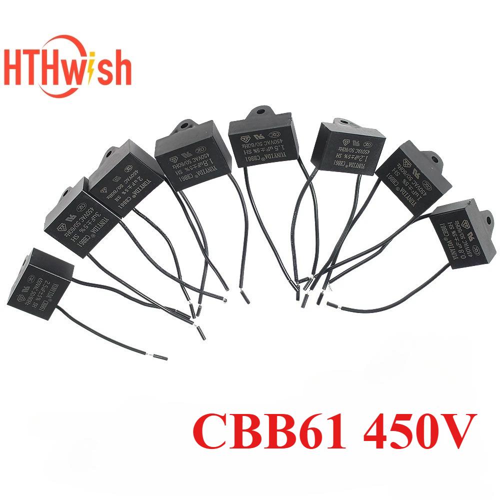 1 Stück 450V CBB61 Lüfterkondensator Anschluss Deckenventilator Motor Anlauf Rechteckiger Kondensator 1uF/1,2uF/1,5uF/2uF/2,5uF/3uF/4uF/5uF/6uF/10