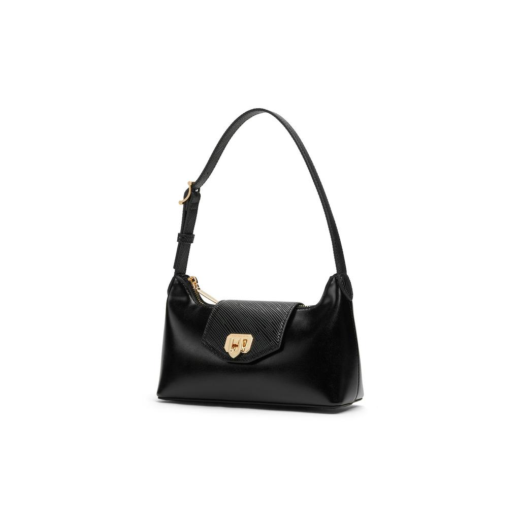 Charles & Keith Minimalist Flap Baguette Shoulder Bag Small Women shoulder bag Beige Black CK2-20671648