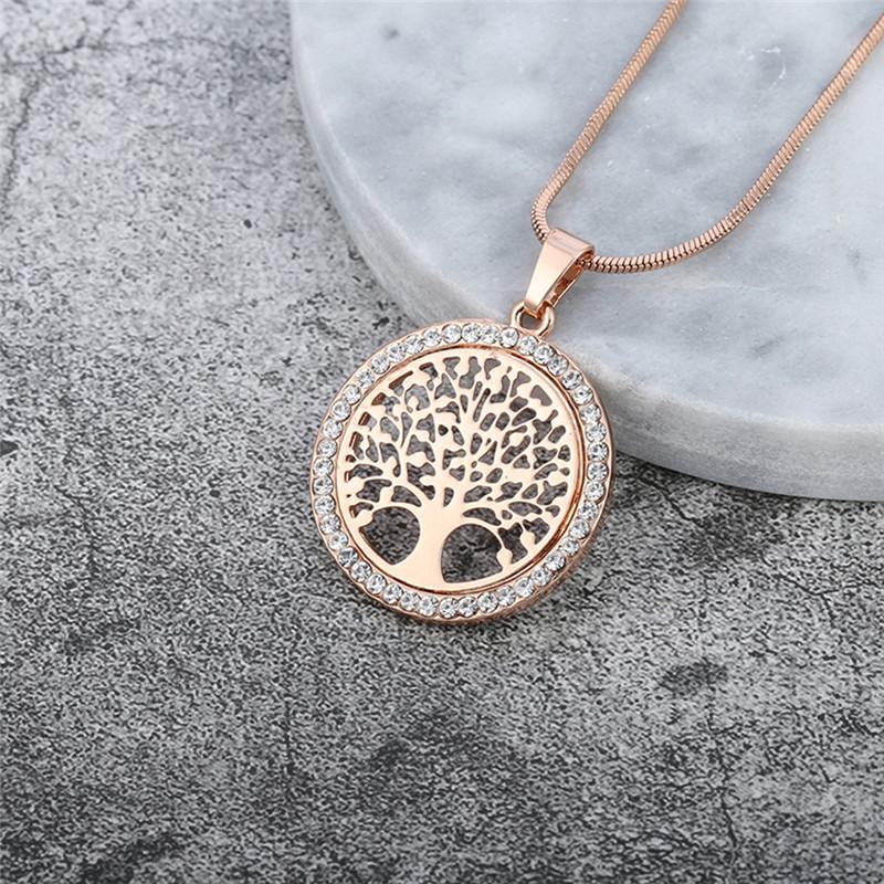 Hot Tree of Life Crystal Round Small Pendant Necklace Gold Silver Color Bijoux Collier Elegant Women Jewelry Gifts
