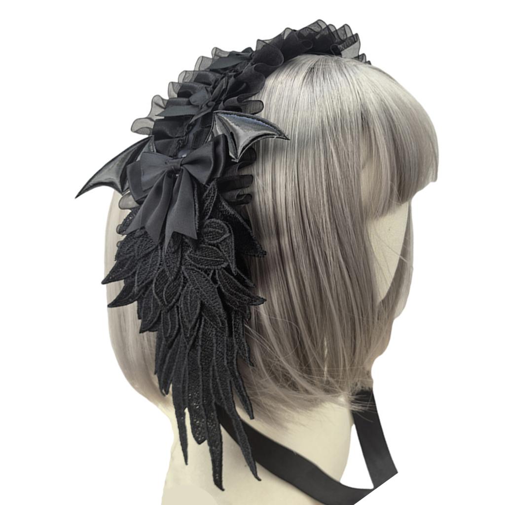 Elegant Lolita Headband Featuring Winged Lace Bowknot Vintage Style Headwear Accessory for Cosplay and Daily Wear