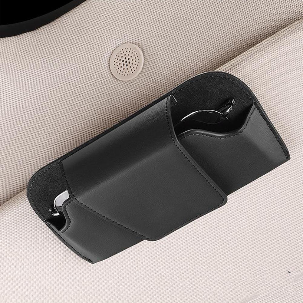 Sunglass Holder for Car Visor, Car Sunglasses Holder PU Leather Eyeglasses Holder Glasses Protective Storage Case Accessories