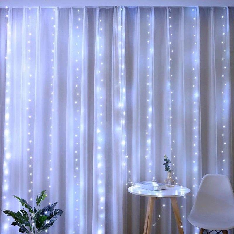 Colorful LED Curtain String Lights with Hooks, 3x3m USB and Remote Control for Christmas Decorations.