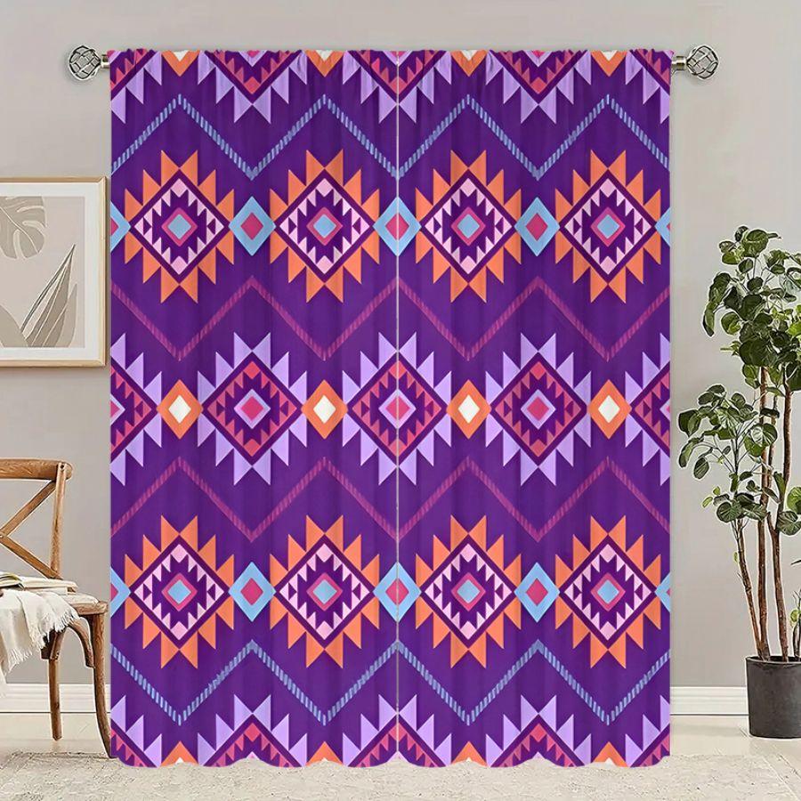 2pcs- Bohemian look purple polyester material curtains, pole bag curtains 42 * 84, bedroom, living room, family space decoration