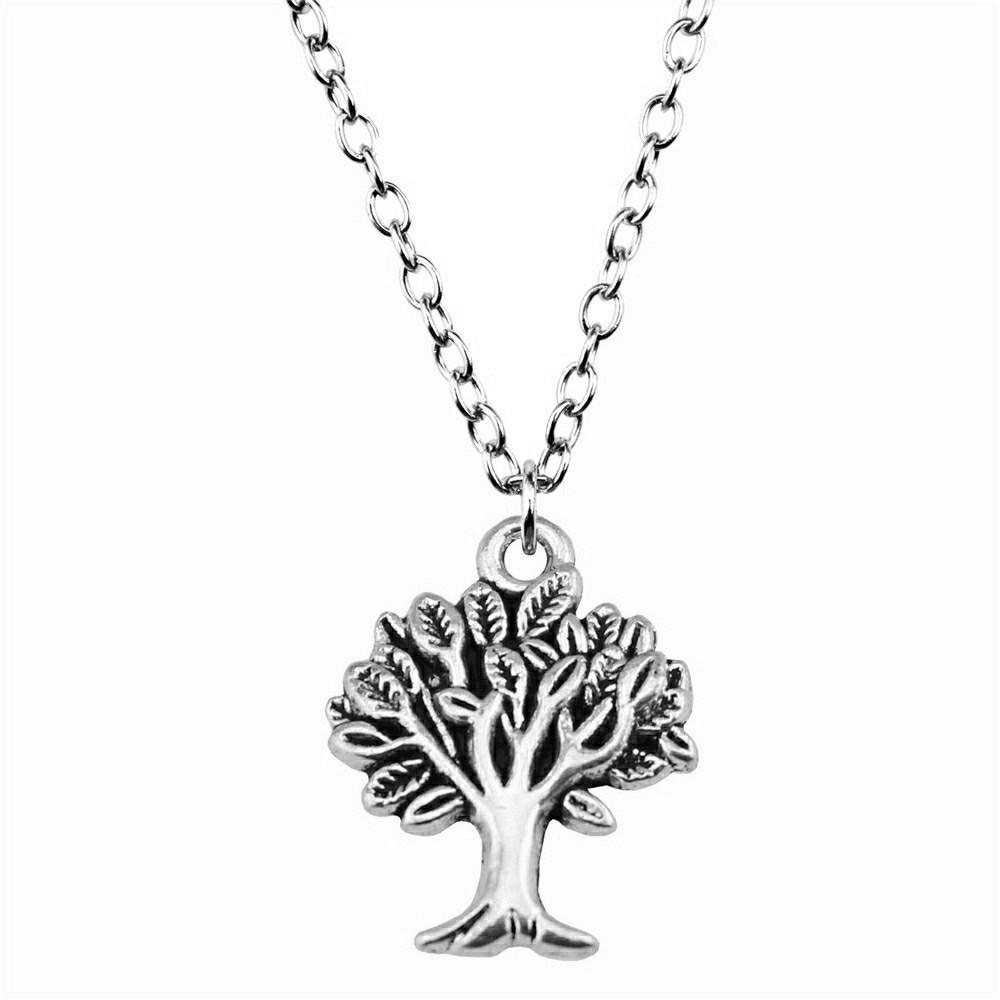 Vintage Rose Flower Charm Necklace Tree Of Life Pendant Antique Jewelry 43cm Chain