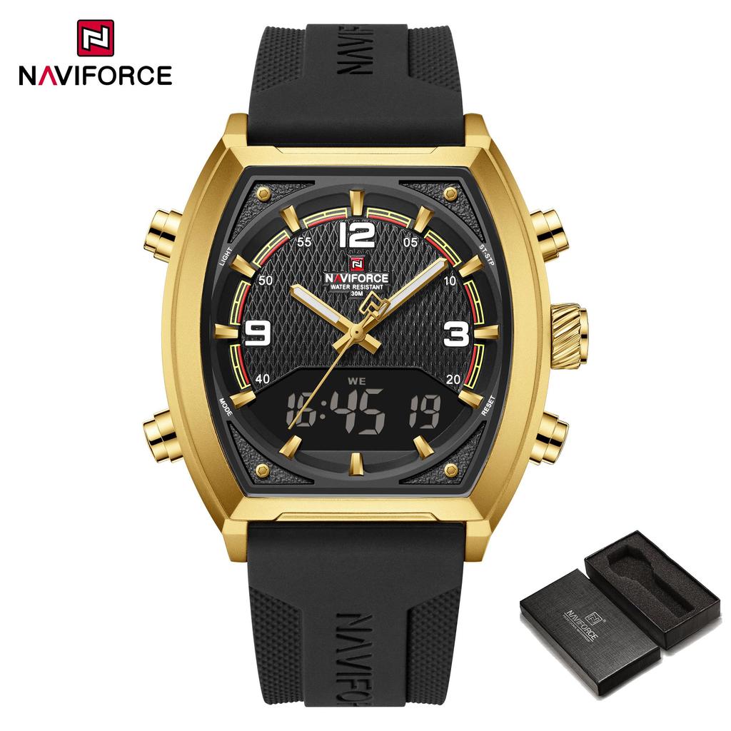 Naviforce Men's Quartz Digital Watch LCD Chronograph Date Luminous Hands 30m Waterproof Silica Strap Sports Outdoor Men's Wristwatch NF9242