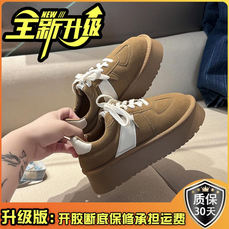 Retro matte leather thick-soled color matching lace-up German training shoes women's 2025 autumn and winter new fashion sports shoes cotton single s
