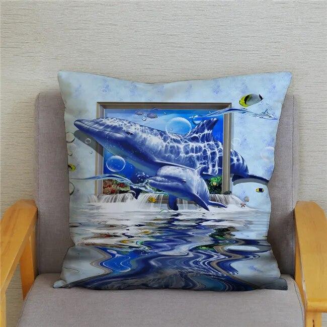 Cushion Cover Ocean Dolphin Pattern Underwater World Print Pillow  Kids Sofa Home Decor