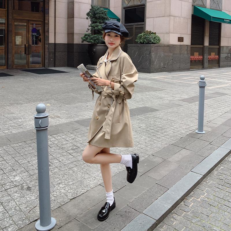 

Пальто-тренч цвета хаки для женщин, миниатюрное, осеннее, новый стиль, французский ретро-темперамент, двубортное пальто XL